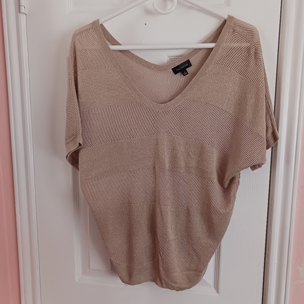 The Limited Tan SPARKLE Open KNIT V Neck Sweater